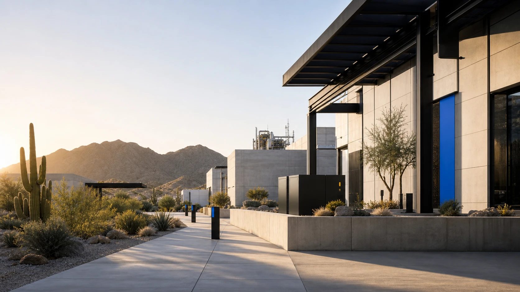 Industrial facility at sunset in the Sonoran desert
